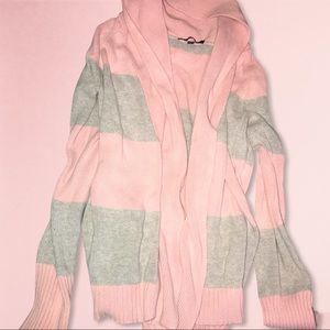 Baby pink and grey striped preppy sweater GAP XS knit